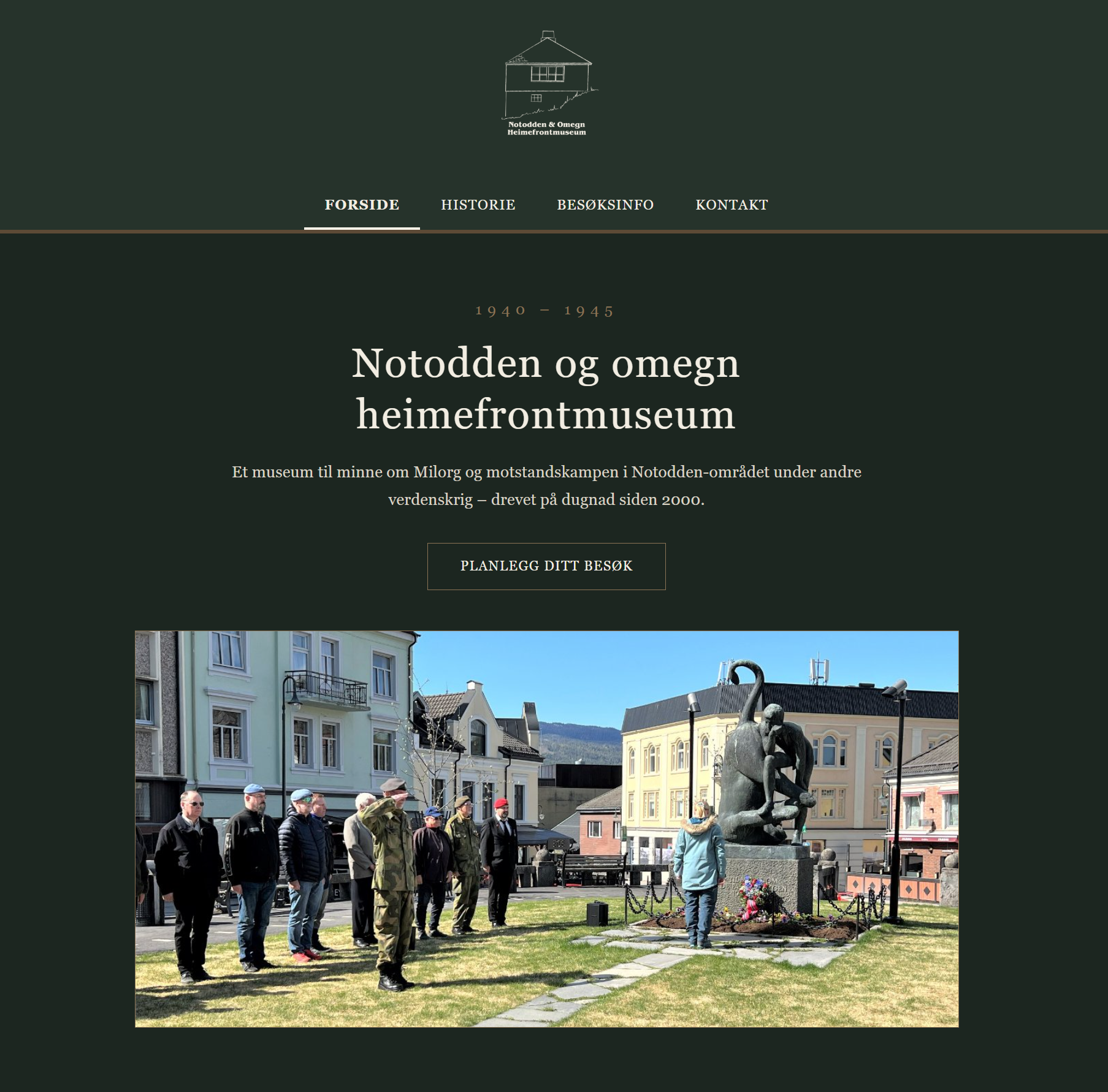Skjermbilde av Heimefrontmuseet sin hjemmeside